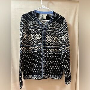 L.L. Bean Black and Cream Nordic Cardigan